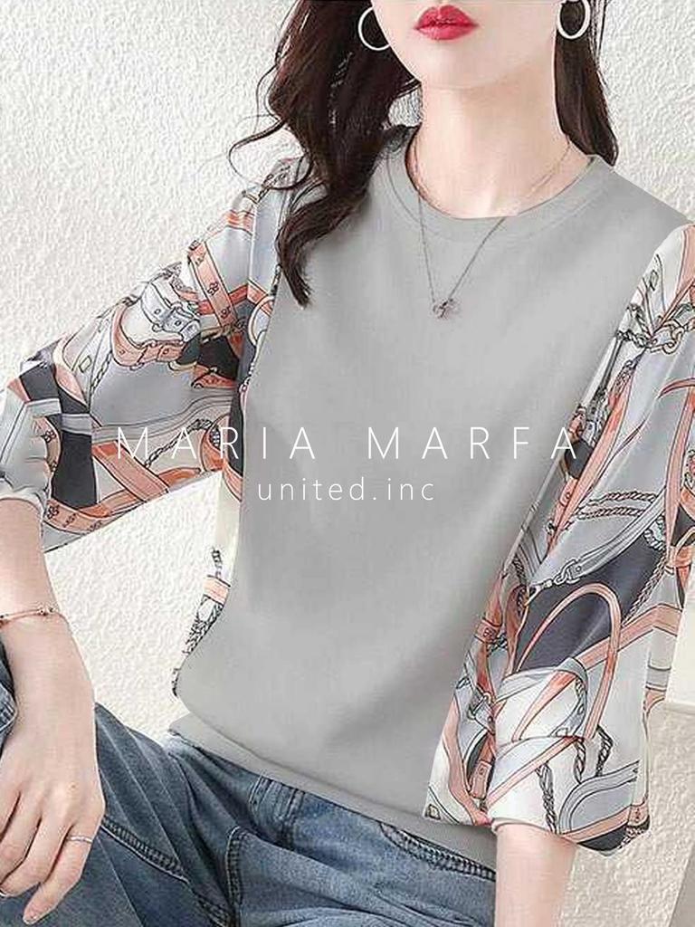 Maria Marfa Pucci Print Dolman Sleeve Long Sleeve Cutout Available In 4 Plus Korean Fluffy Office Loose Chiffon Floral Floral Pucci Print Women's Top,