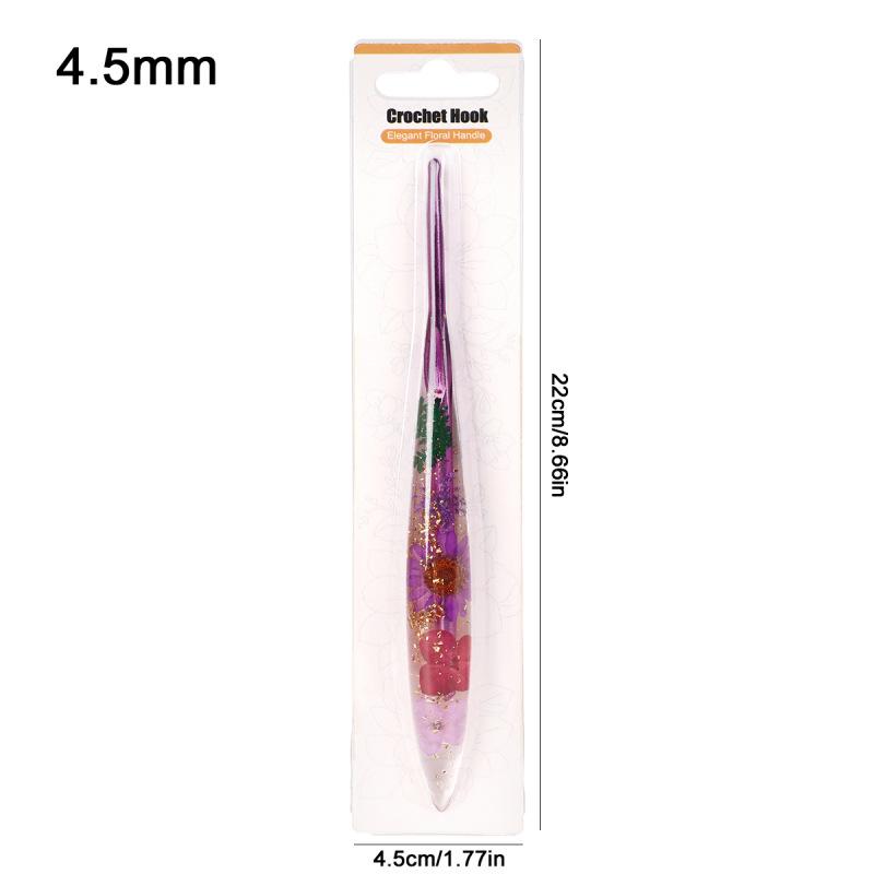 Set of 9 Colored Anodized Aluminum Crochet Hooks with Creative Resin Handles and Exquisite Flower Design
