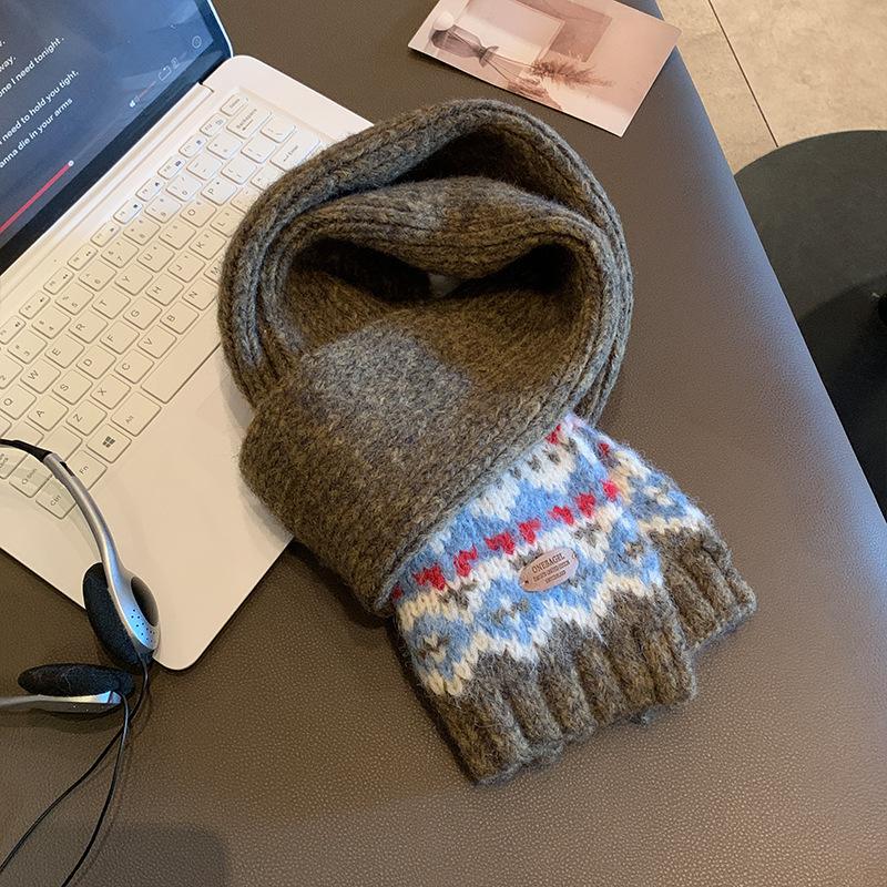 Fair Isle Neujahr Gestrickter Wollschal Rot Damen Winter Neu Koreanische Atmosphäre Warmer Schal