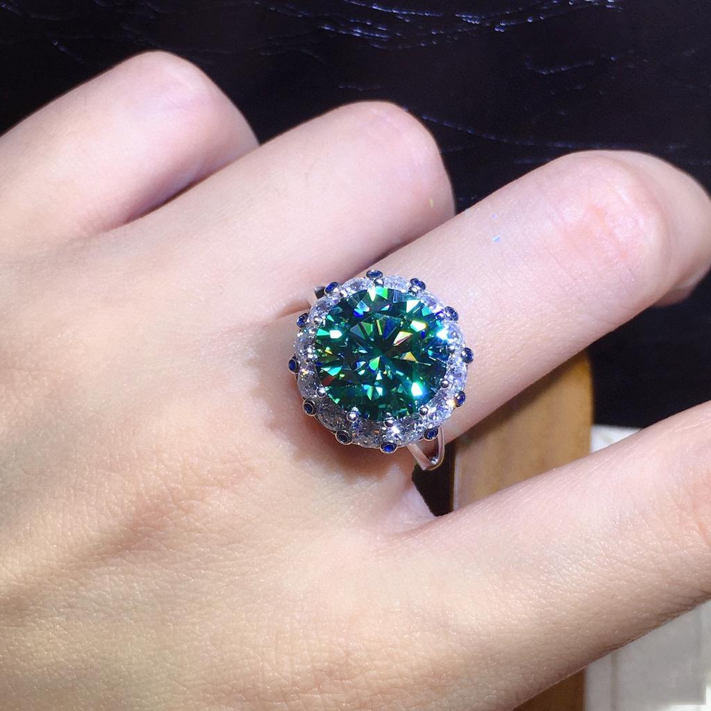 Sparkling 3ct Green Moissanite Ring 925 Sterling Silver Engagement Wedding Band Rings for Women Bridal Finger Party Jewelry Gift