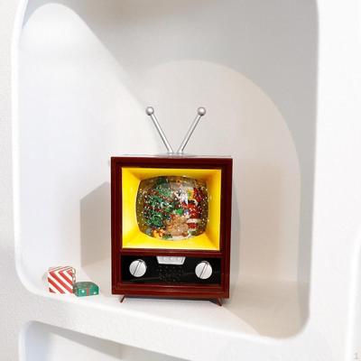 Christmas Wooden TV Sculpture,Xmas Mini Figurine, Small Television Statue for Festive