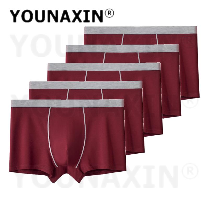 5 Pcs Men's Cotton Boxer Briefs Breathable Soft Knickers Solid Color Daily Casual Panties Big Size L XL XXL 3XL 4XL 5XL 6XL