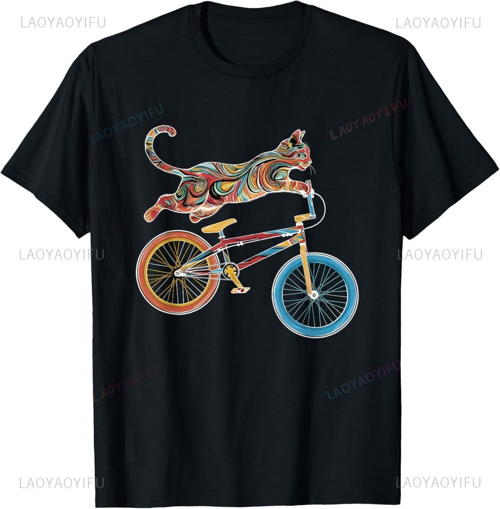 Funny Cat Riding BMX Art for Unisex Women BMX Bike BMX Lover TShirt Unisex Clothing Tops Graphic T Shirts Camisas Streetwear