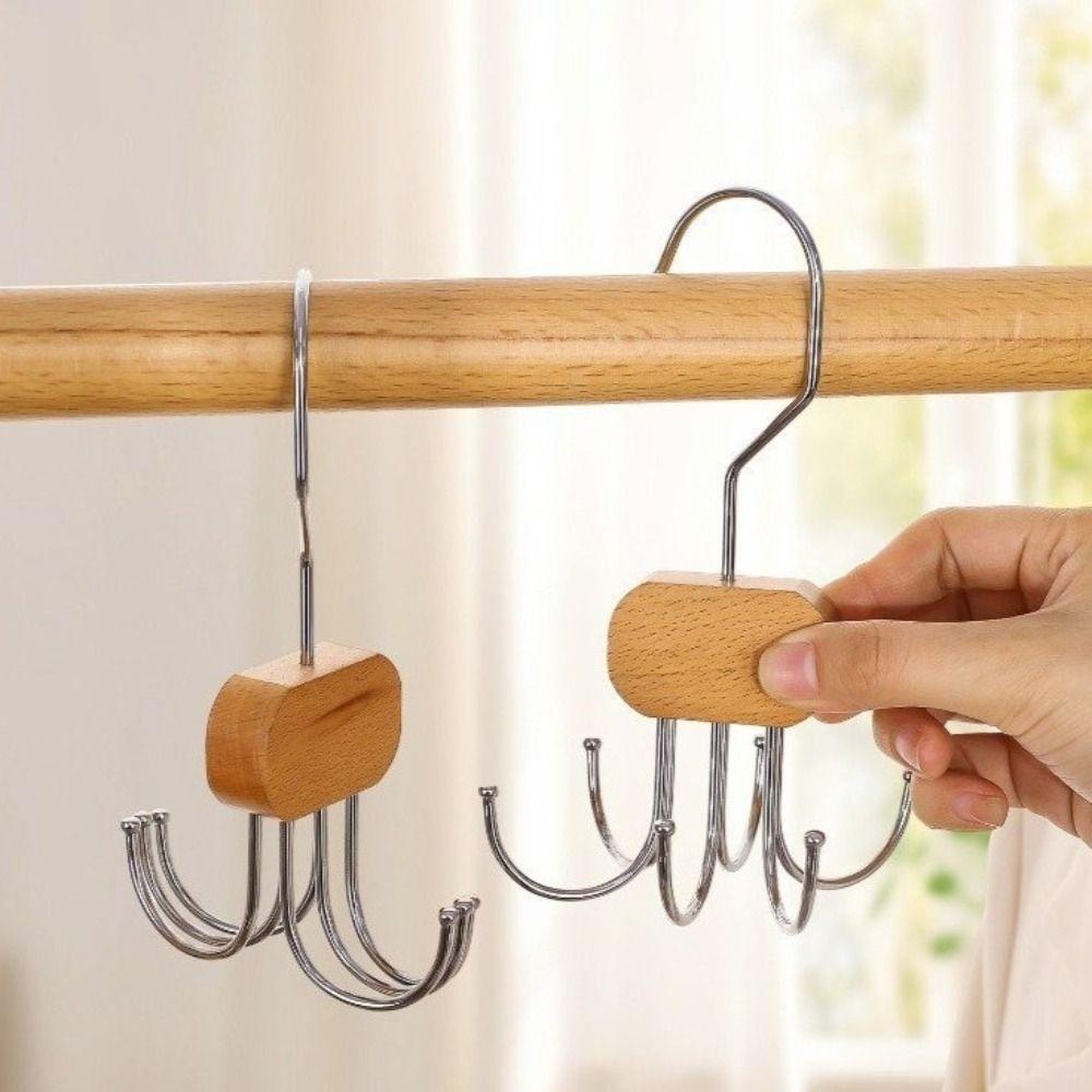 Rotatable Clothes Hook Wooden Scarf Storage Hook Multipurpose Belt Hooks  Household