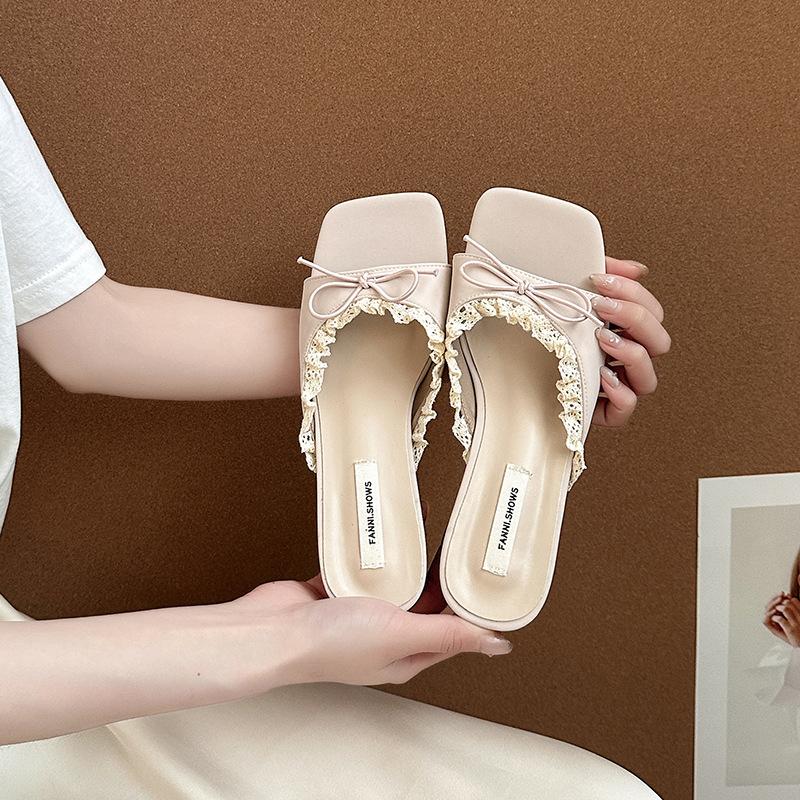 

Нежные феи высокий каблук крутые тапочки лето французские милые элегантные кружевные бантики шелковые сандалии с открытым носком 35