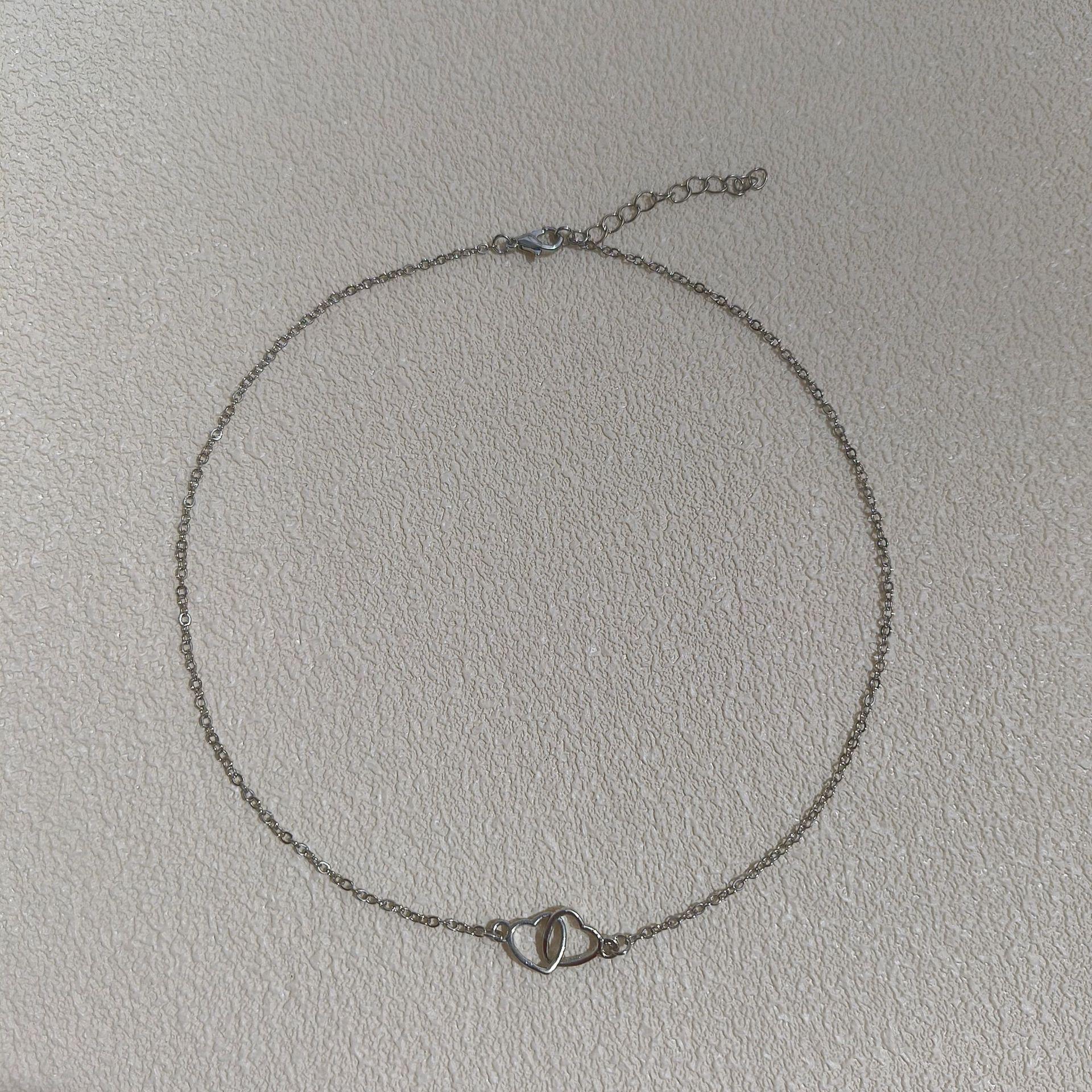 Minimalist Japanese & Korean Style Double Heart Metal Necklace for Women