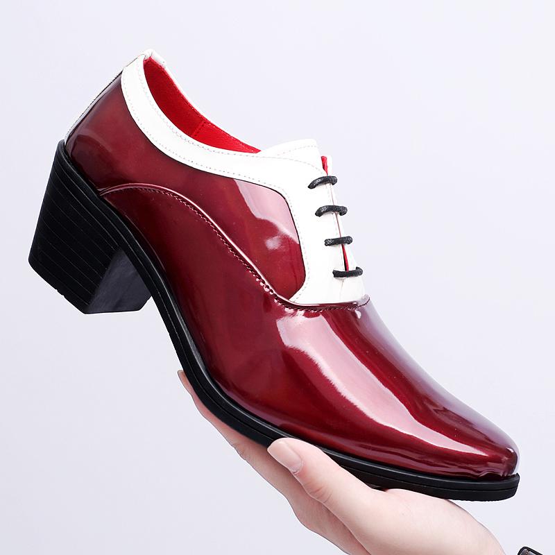 

New Groom White With Black Shoes Pointed Glossy Leather Height 4.5cm Increasing Oxfords Men Wedding Dress Prom Formal Footwear 40