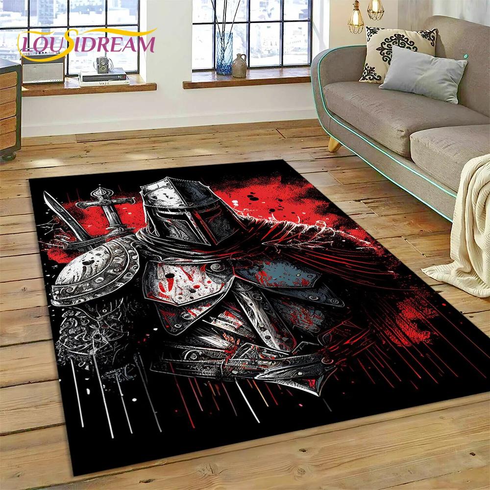 Cartoon 3D Crusaders Templar Black Knight  Carpet Rug for Home Living Room Bedroom Sofa Doormat Decor,Kids Area Rug Non-slip Mat