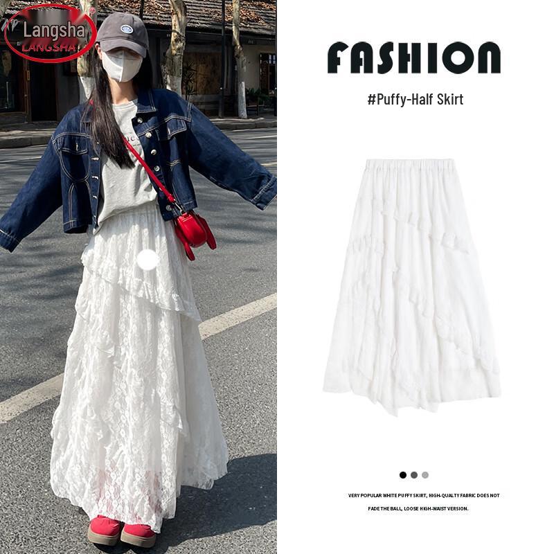 Women s High-Waist Lace Mesh A-Line Skirt S