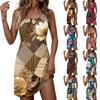 Robe d'été décontractée tendance pour femme, imprimée, à col rond, sans manches, style rétro