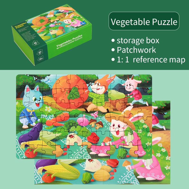 60-Piece Superior-Grade Paper First-Class Jigsaw Superior-Grade Puzzle High-Standard Cartoon Premium-Quality Animal First-Class Fruit Puzzles