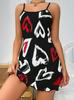2025 Valentine's Day Red Heart Print Camisole Nightdress for Women