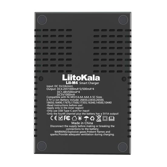 LiitoKala Lii-M4 Battery Charger LCD Display Universal Fast Charging 4 Slots 5V2A USB