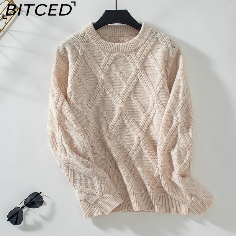 BITCED AutumnWinter Diamond-Patterned Pullover Sweater for Women Loose-Fit O-Neck Knitted Top XL абрикосовый 2240₽