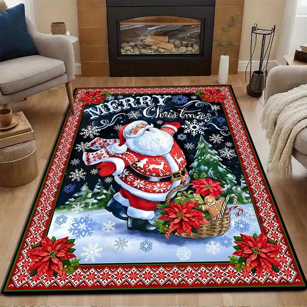 Santa's Festive Christmas Scene Patterned carpet, non slip mat suitable for living room and bedroom sofas