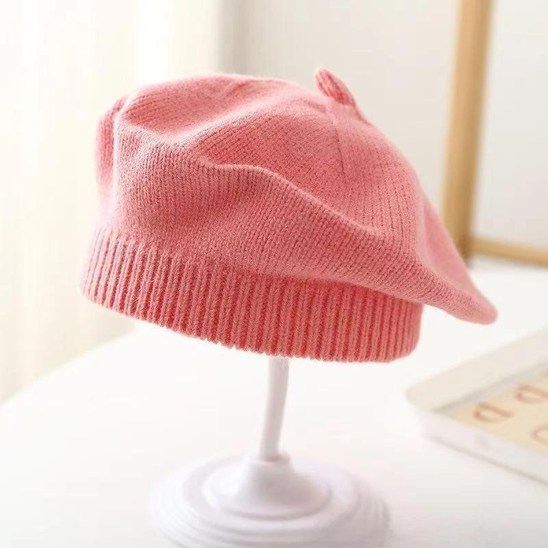 Spring and Autumn Korean Style Candy Colored Versatile Knitted Beret for Boys and Girls Children's Trendy Casual Woolen Hat