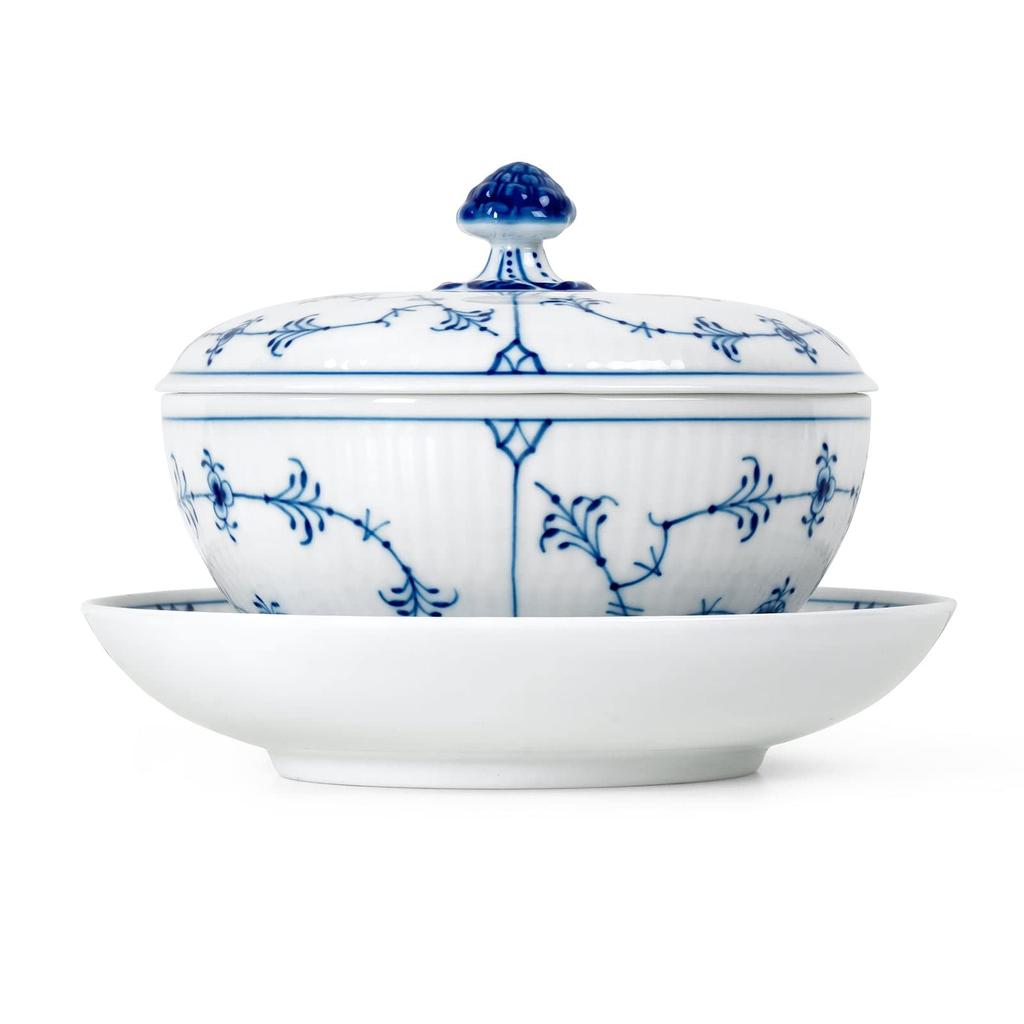 Imported Royal Copenhagen Blue Fluted Plain Bowl 380ml Saucer 1064774 [Regular Product] (with Lid) &
