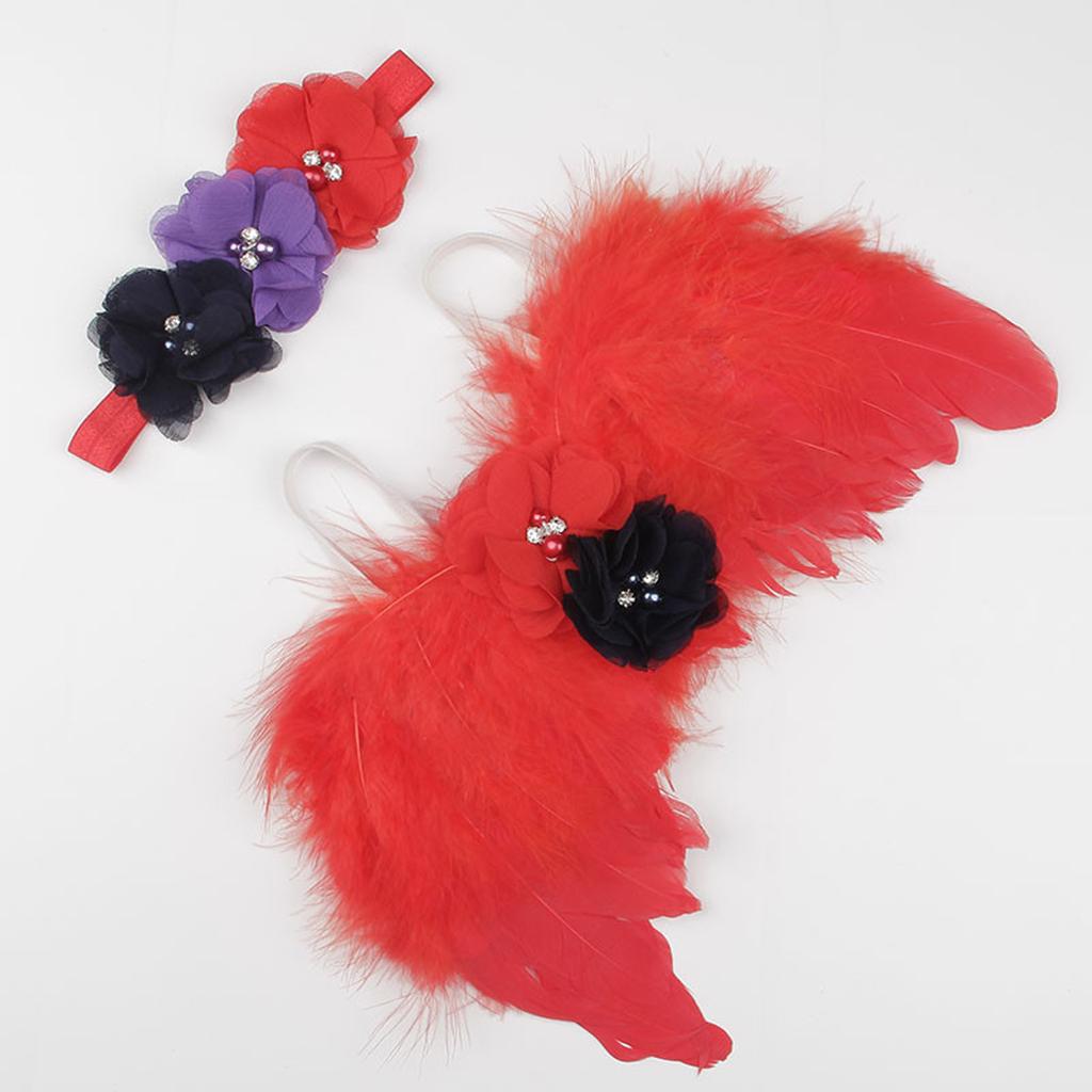 Feather Angel Rhinestone Headband Set Baby Chiffon Flower Headband Hair Accessories Newborn Photo Prop Costume