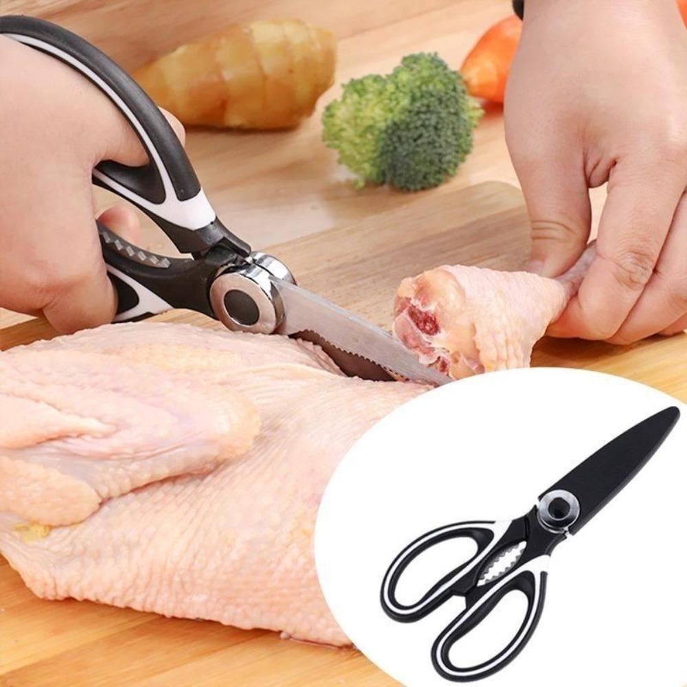 Scissors Stainless Steel Kitchen Household Bone Scissors Chicken Wings Fish Chopper Bottle Opener Clip Walnut Kitchen Tools