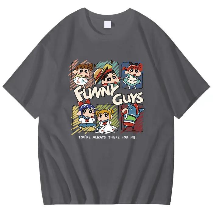 2026 Summer Comic Form Crayon Shinchan Image 100 Cotton Printed Oversize Casual Tshirt Adult Children Parentchild Top Y2k