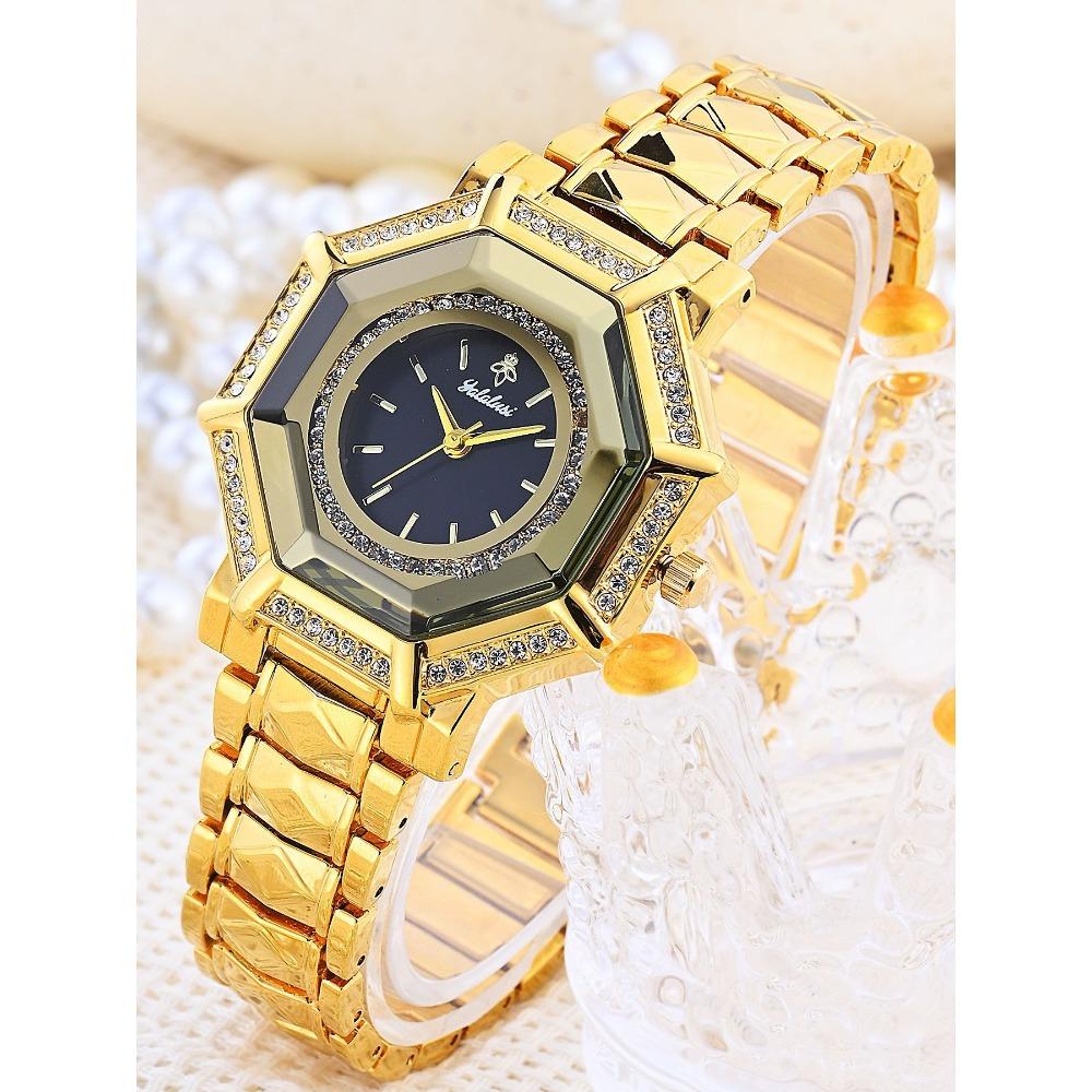 Relógio de Pulso Octogonal de Diamante para Mulheres Pulseira de Aço Inoxidável de Luxo Relógio de Quartzo Moda Strass Relógio de Pulso Feminino para Vestir
