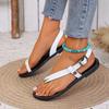 In-Stock 2025 Summer Women's Plus Size Flat Roman Toe Post Sandals - European & American Style Beach Shoes