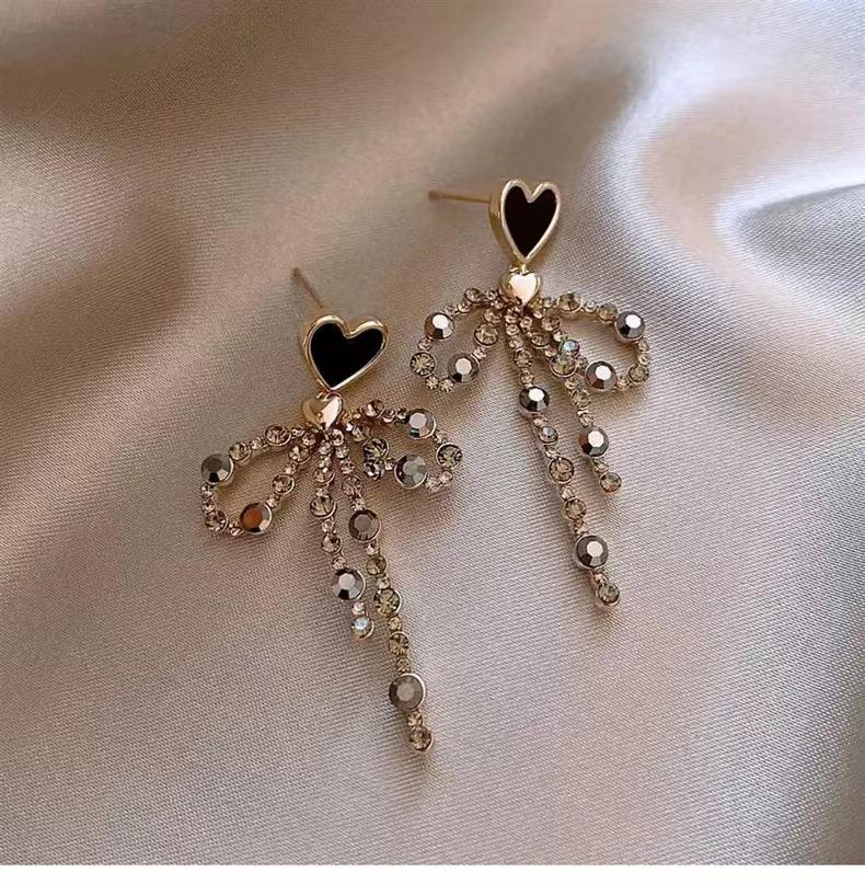 Elegant 2024 Heart-Shaped Bow Tassel Earrings for Women - Luxury Long Studs, Unique High-End Jewelry