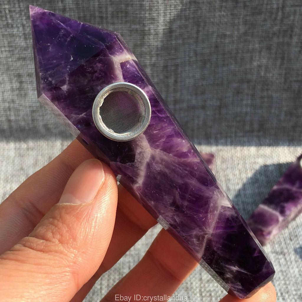 Natural Dreamy Amethyst Smoking Pipes Elegant Quartz Crystal Point Obelisk Wand