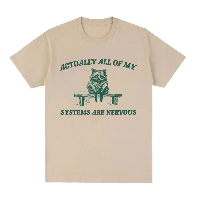 My Tummy Hurts Funny Raccoon Graphic T Shirt Weird Meme Men Women Tops T-shirts Fashion Harajuku Casual Cotton Oversized T-shirt