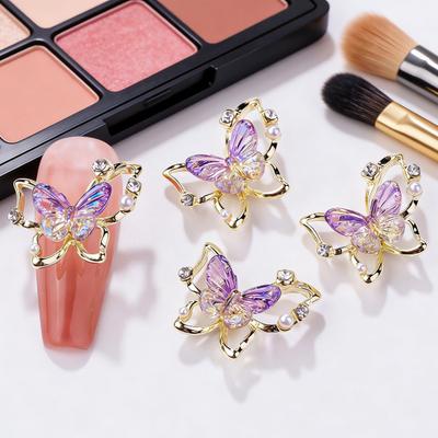 10 Stück Schmetterling Nagelkunst Charms Strasssteine Kunstperlen 3D Schmetterlingsform Nageldesign Schmuck DIY Bastelbedarf Nageldekoration Zubehör