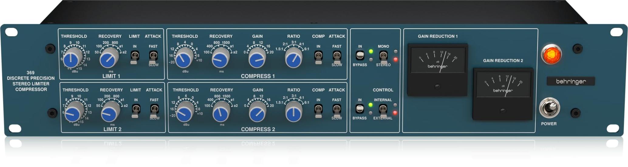 

Behringer Classic 2-Channel Stereo CompressorLimiter with Custom-Built MIDAS Transformer, 2U Size, 369mm