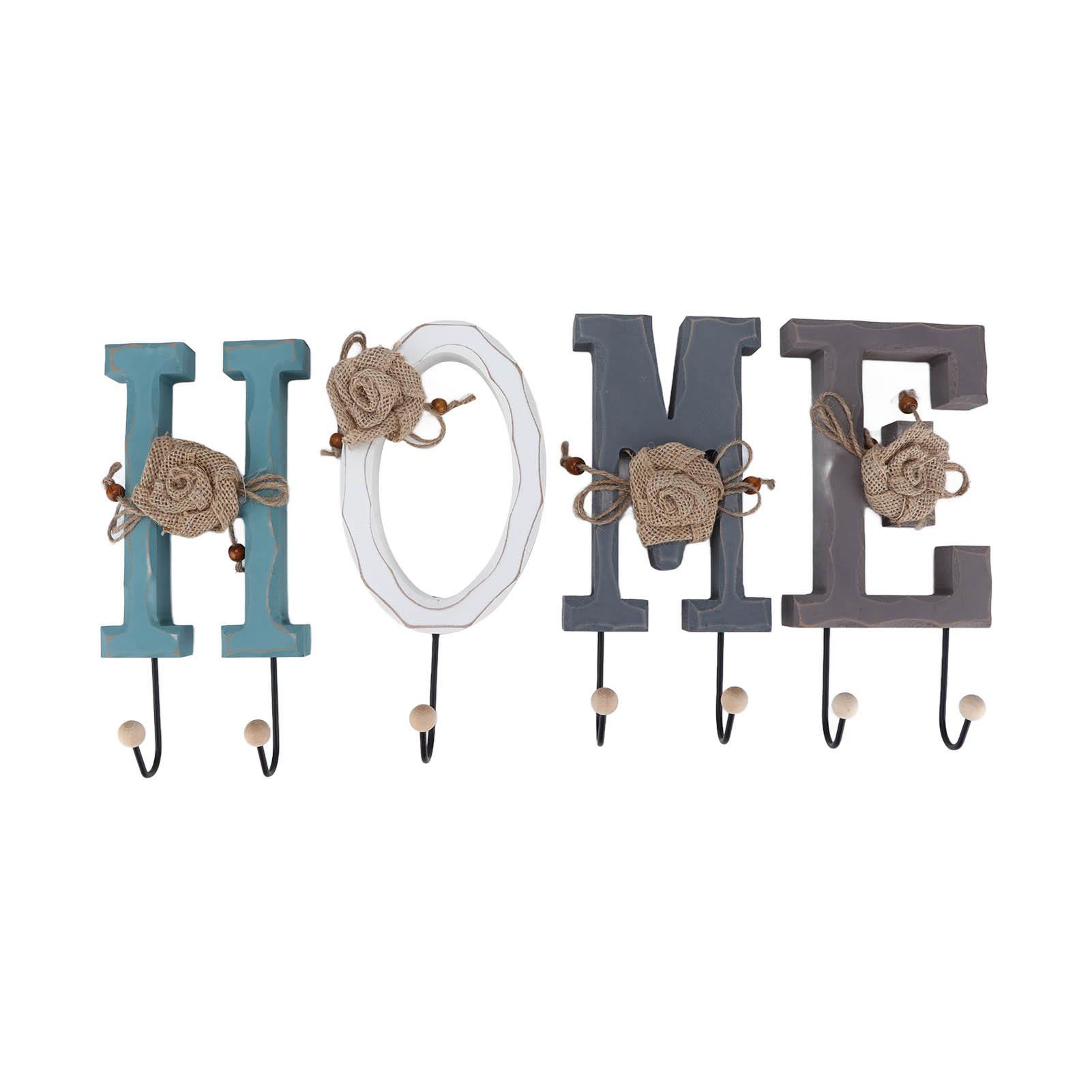 Wooden Letters Hangers HOME Shape Wall Mounted Decorative Hanging Blocks with Light Strip
