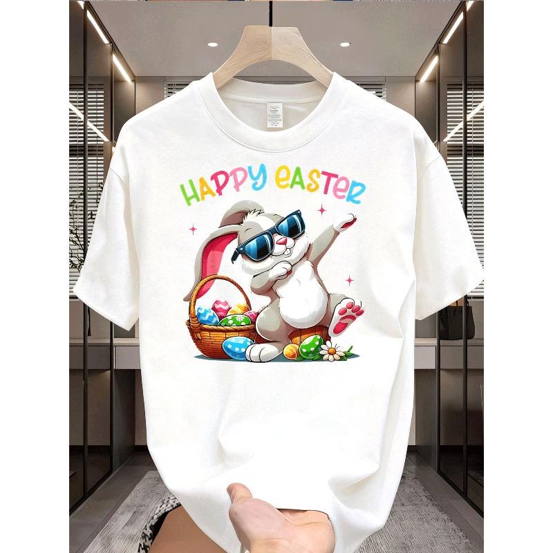 

Мужская повседневная футболка Счастливый пасхальный кролик Модные очки Корзина с яйцами Графические футболки Мужская мода Праздничный подарок Взрослые мужчины S белый