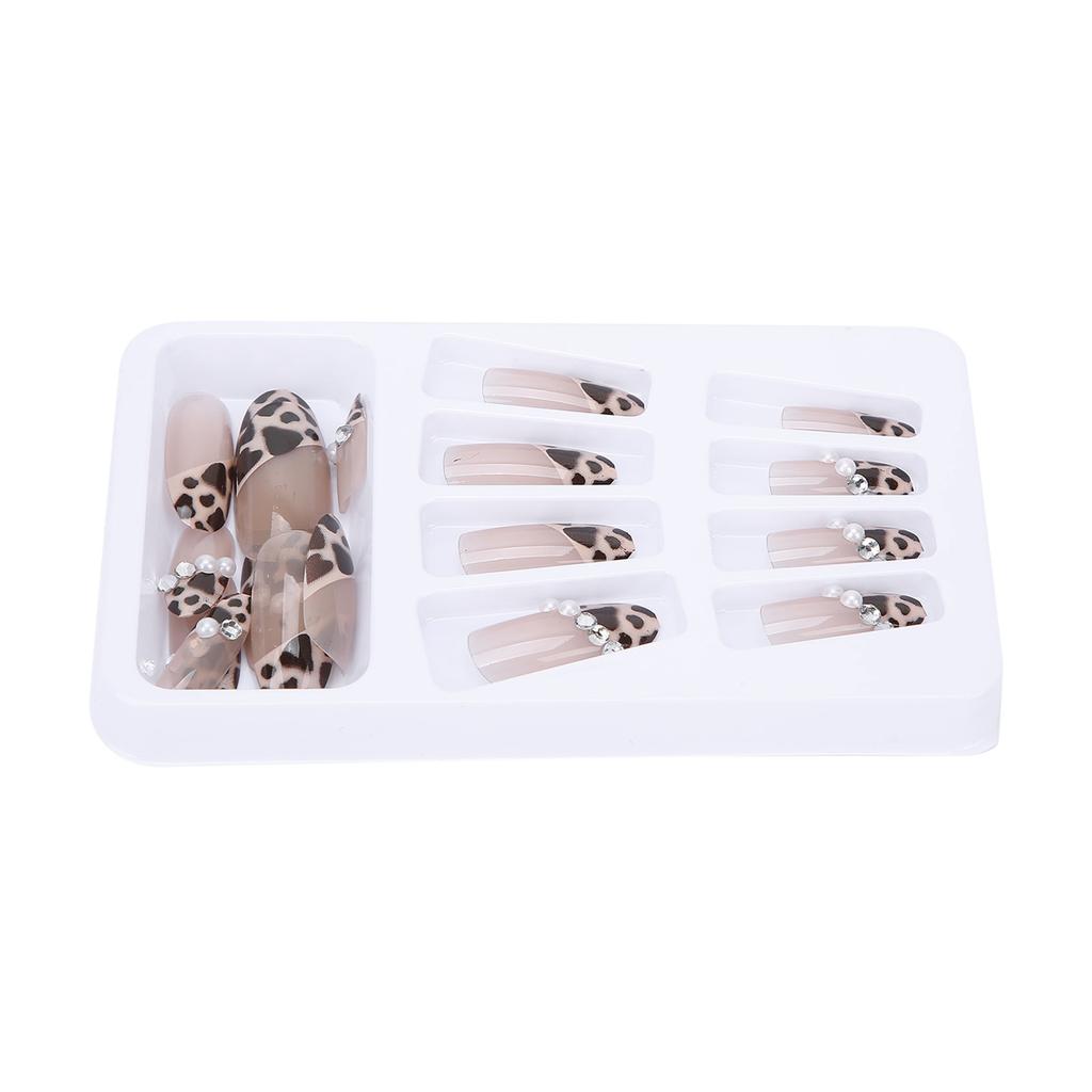 24 Stück Leopardenmuster Faux-Perle Falsche Nägel Mädchen Vollständige Abdeckung Falsche Nagelspitze Maniküre-Werkzeug