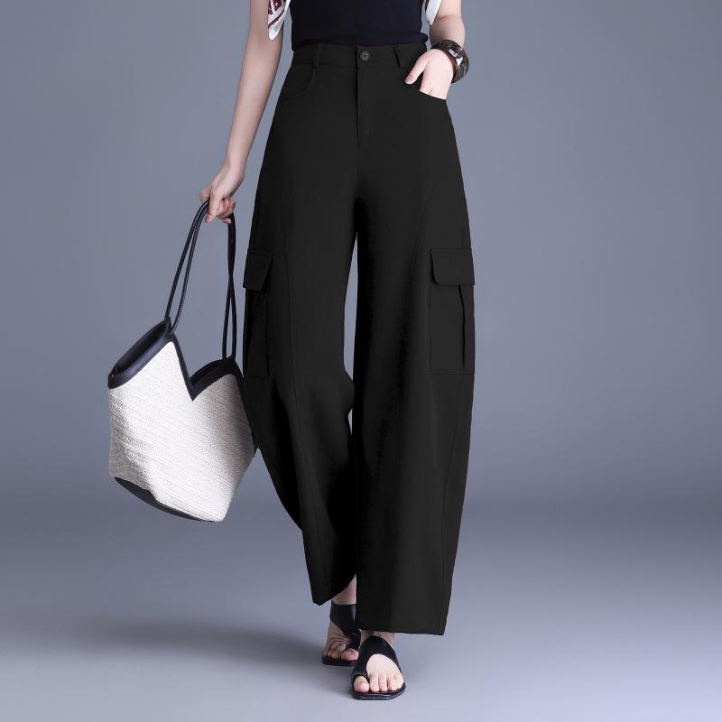 

High-End Women s Linen Wide-Leg Cargo Pants - Retro Fashion, High Waist, Loose Fit for Spring and Autumn 2026. 31 чёрный