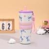 Stainless steel coffee thermos cup cartoon cute portable rope straw cup car cup