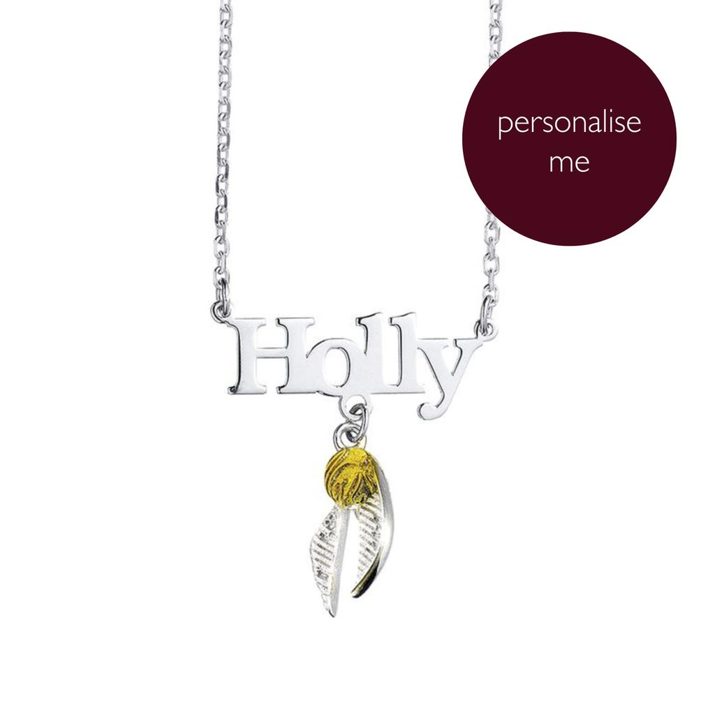 HARRY POTTER Sterling Silver Personalised Necklace with Golden Snitch charm