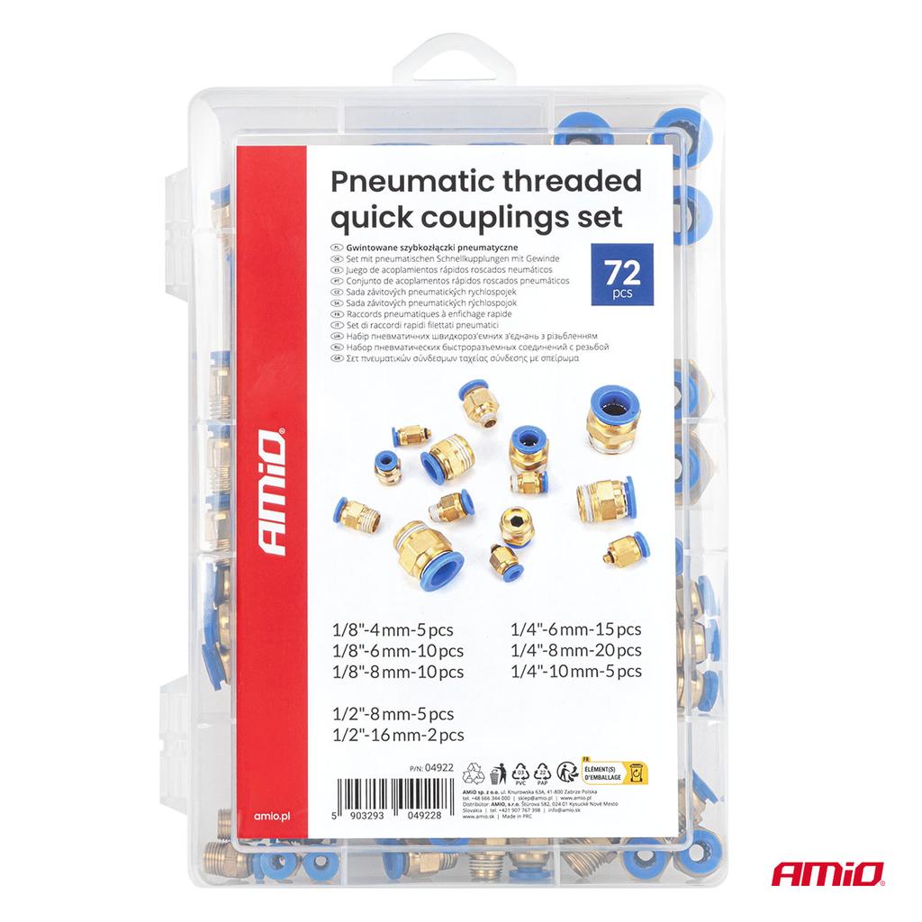 Set of Threaded Pneumatic Quick Couplings 4-16mm 72 Pcs Amio-04922