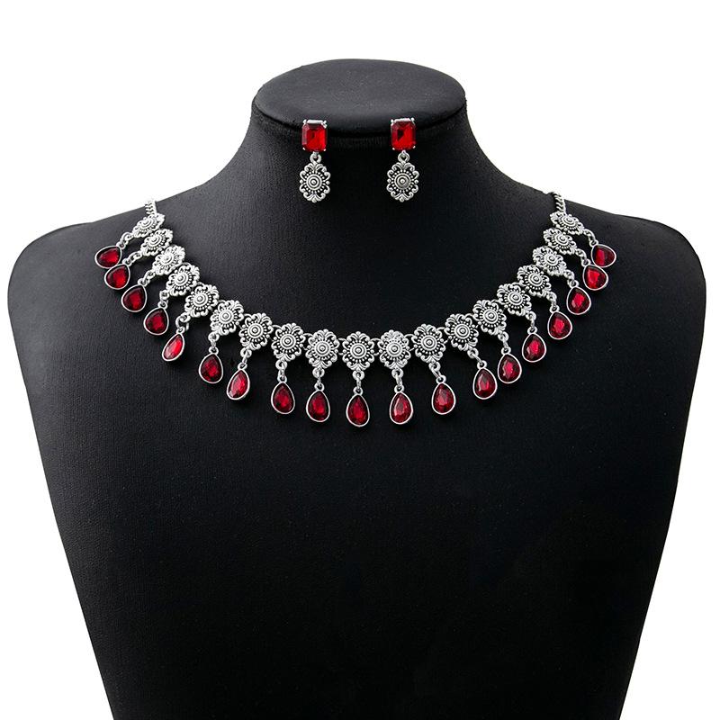 Luxury Atmospheric Water Drop Jewelry Set, Geometric Round Pearl Earrings, Elegant Flower Necklace For Women