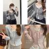 Lace Patch Long Sleeve T Shirt For Women With Butterfly Pattern And Crew Neck For Office Wear