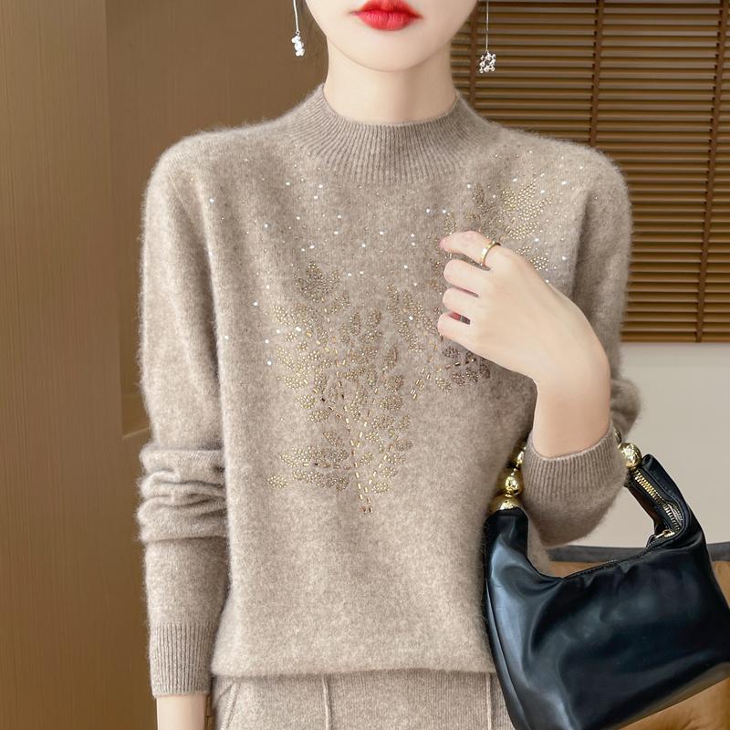 Women's Cashmere Sweater Qinghe Cashmere 30% Cashmere 70% Wool Autumn and Winter Pullover Warm and Fashionable