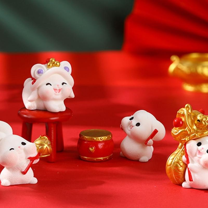 16pcs Chinese New Year Zodiac Rabbit Miniature Bunny Ornaments Resin Micro Landscape Dollhouse Fairy Garden Decor Crafts