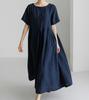 Vestito Oversize Stile Giapponese Coreano Cotone Lino Pullover Girocollo Monocolore Lunghezza al Ginocchio Gonna Svasata