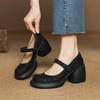 Mote Nye Vår/sommer Ekte Skinn Mary Jane Sko for Kvinner Mote Plattformsko Kvinner Kraftige Hæler Rund Tå Damepumps