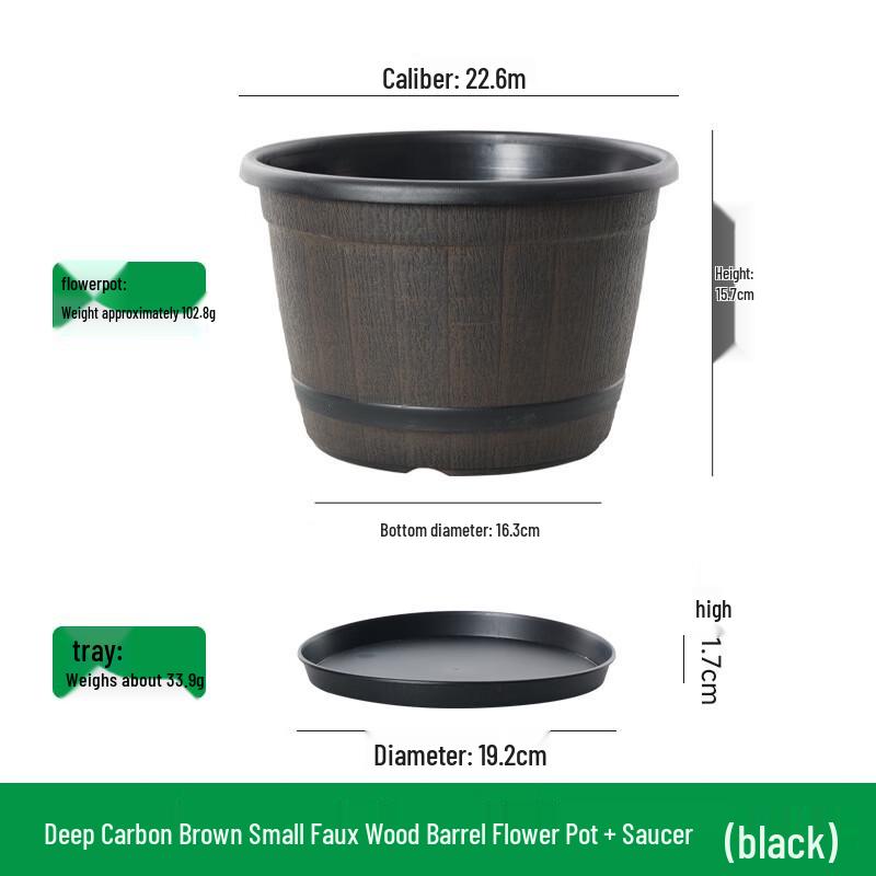 Vintage Imitation Wood Barrel Plastic Planter
