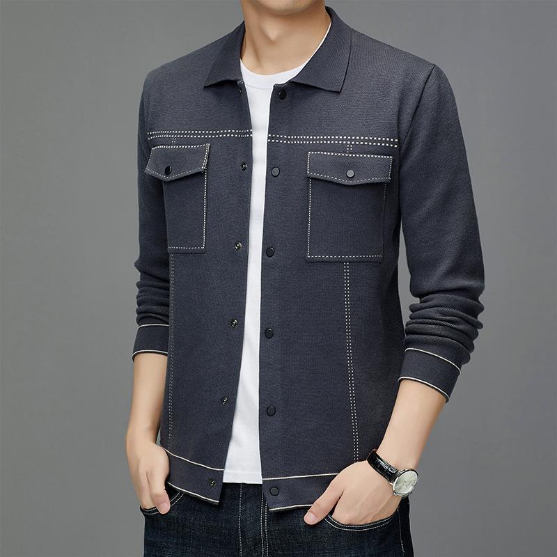 

Лацкан Трикотажный однотонный цвет Повседневное пальто Мужская куртка