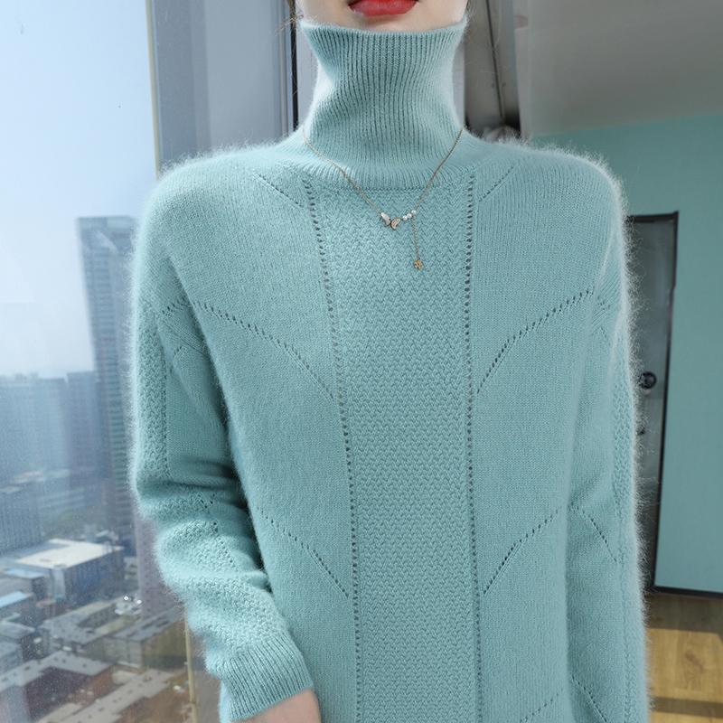 Dámský kašmírový svetr Qinghe kašmír 30% kašmír 30% norka 30% vlna 10% nylon Dámský podzimní a zimní hustý kašmírový pulovr měkký a teplý