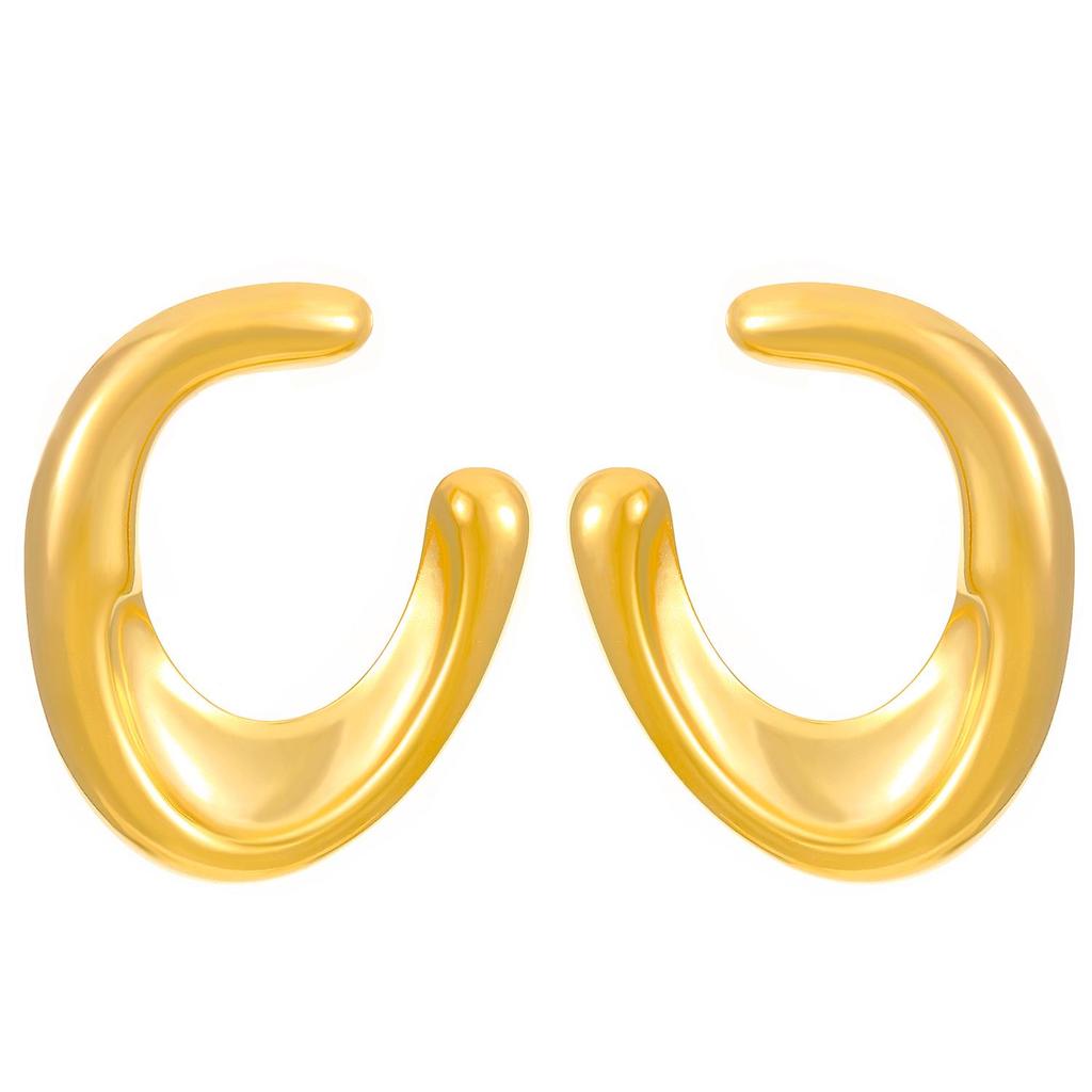 Vintage Titanium Steel Geometric Earrings: European & American Retro Style, Smooth Irregular Pleated Design