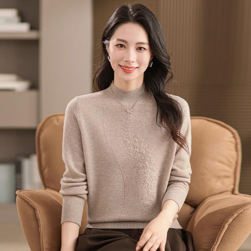Women's 100% Wool Semi-High Collar Pullover Sweater