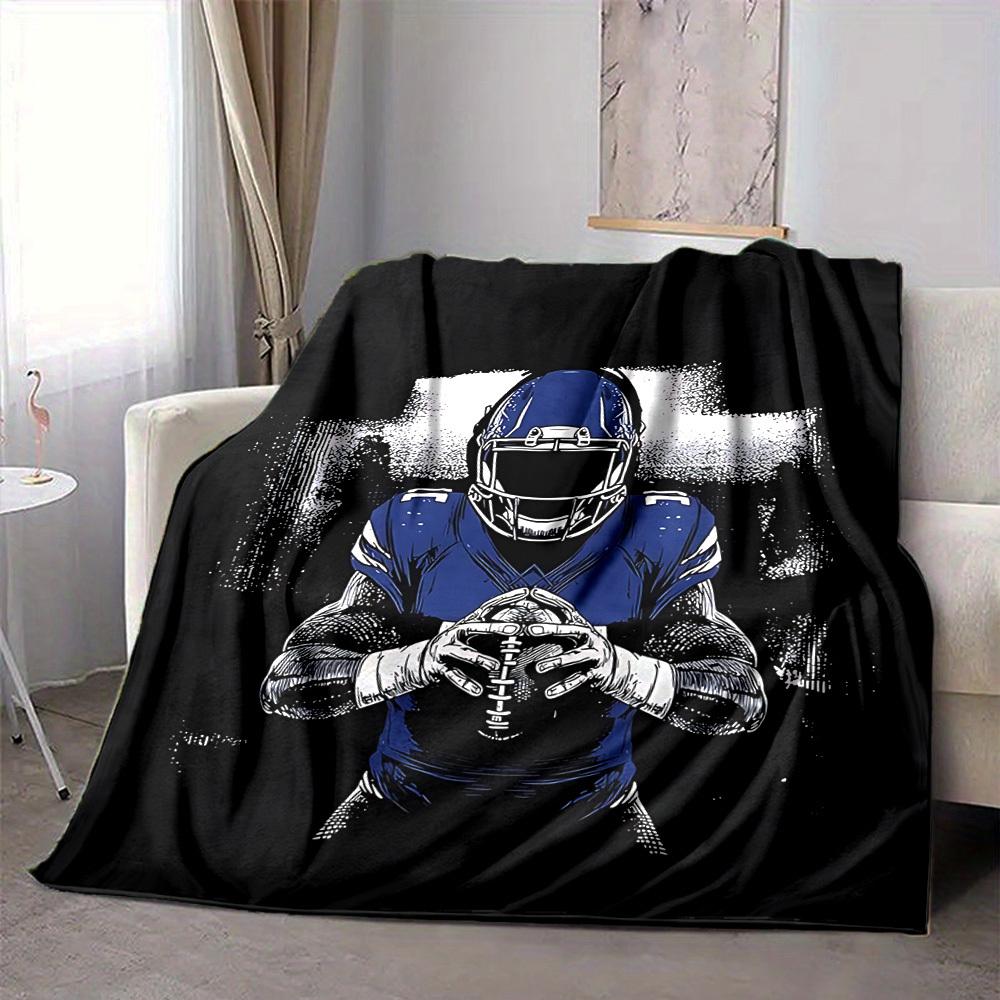 1 Stück Blaue Rugby-Spieler-Decke, Leichte Flanell-Kuscheldecke für Sofa, Bett, Reisen, Camping, Wohnzimmer, Büro, Couch, Stuhl und Bett